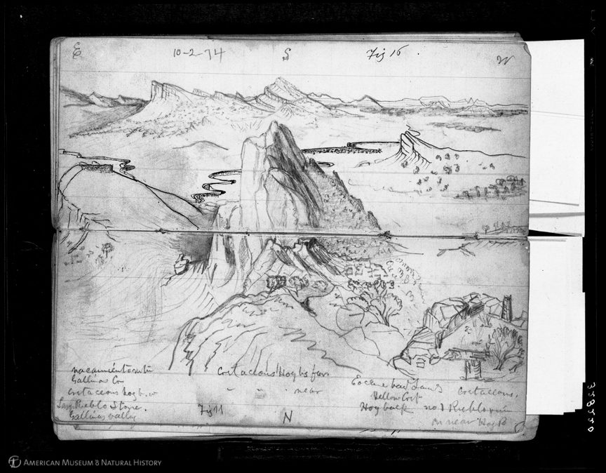1874 landscape drawing in a field notebook