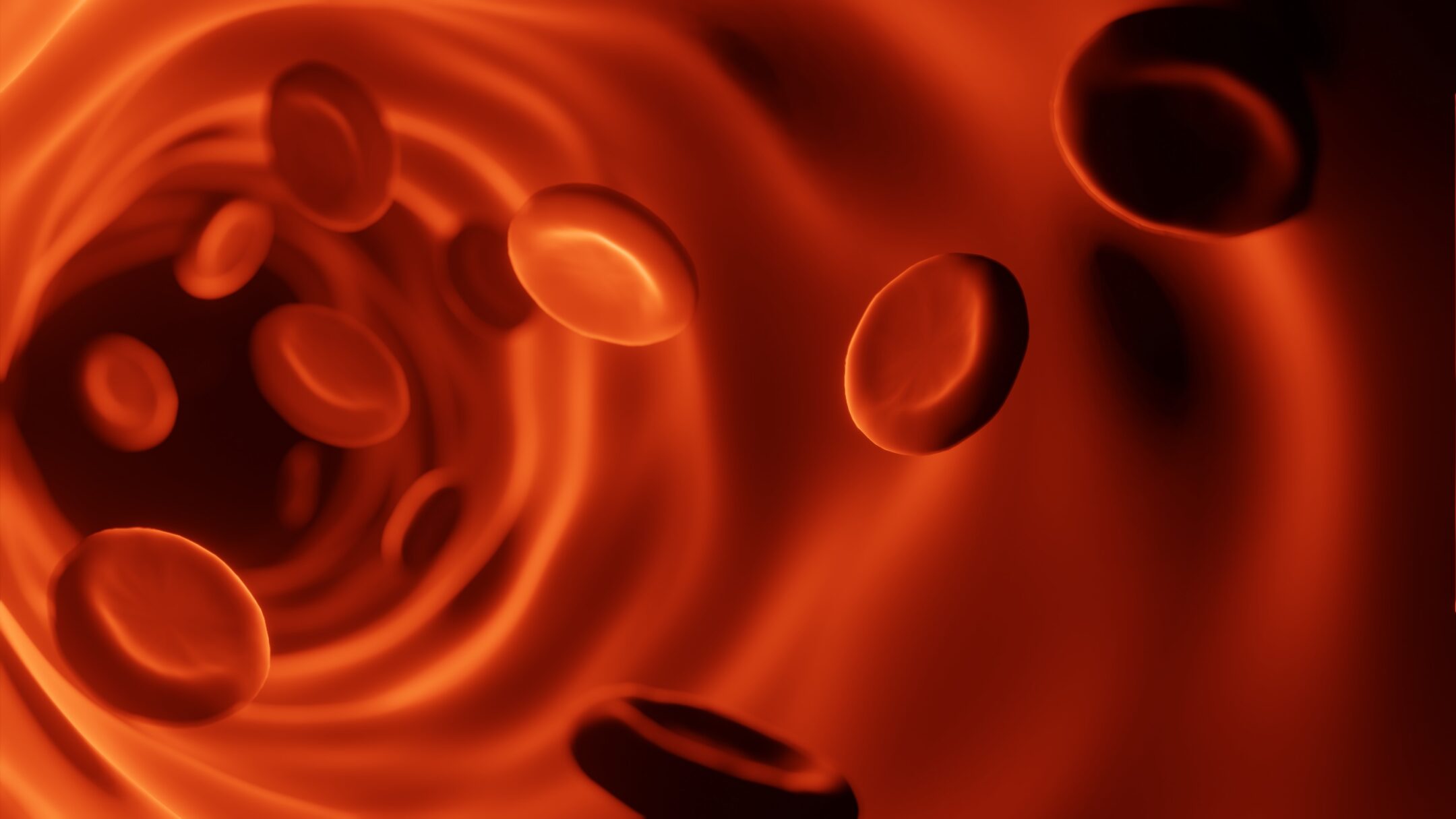 3D render of red blood cells flowing through a blood vessel